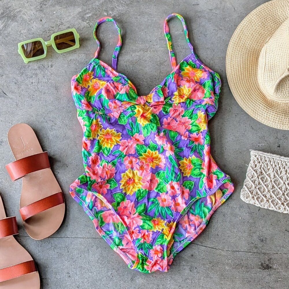 Vintage 90s Swim du Soleil Colorful Floral One-Piece Swimsuit size 12